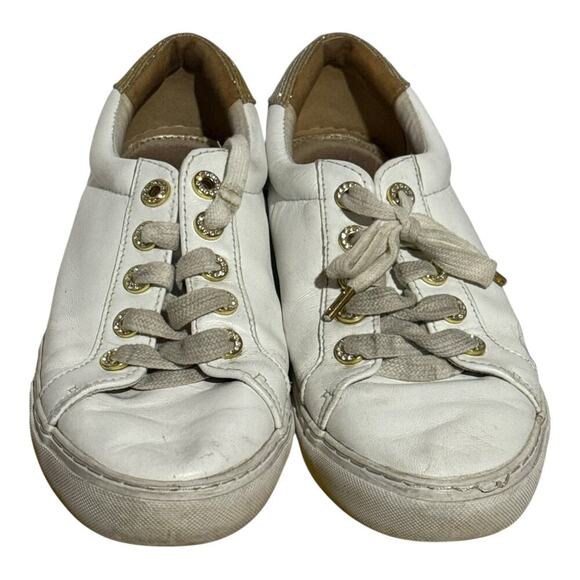 Lilly Pulitzer White Gold Leather Sneakers Women;s Size 8.5 Casual Lace Up - Picture 3 of 8
